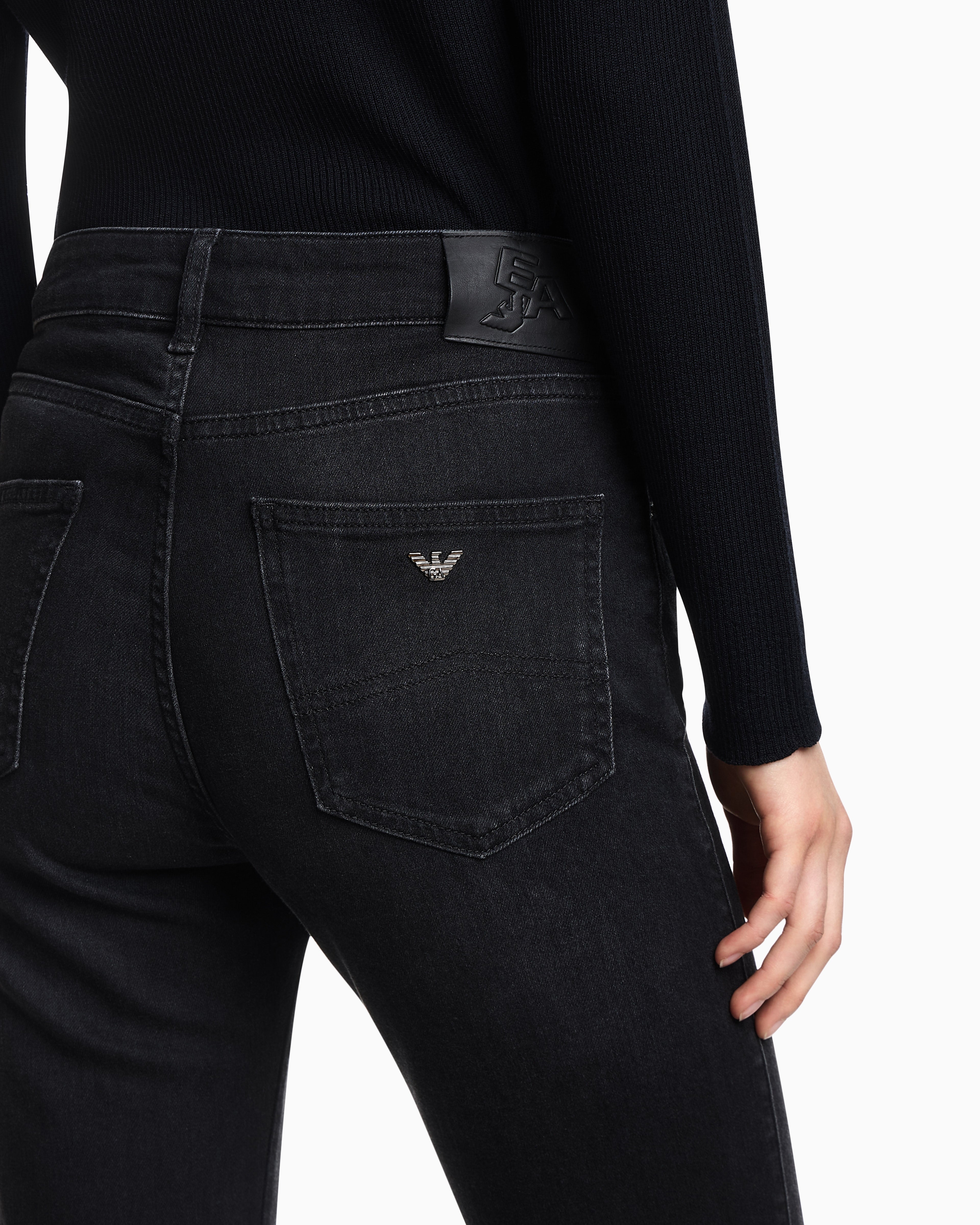 Emporio Armani J47 Mid-high rise jeans with a flared leg in a worn-look stretch denim