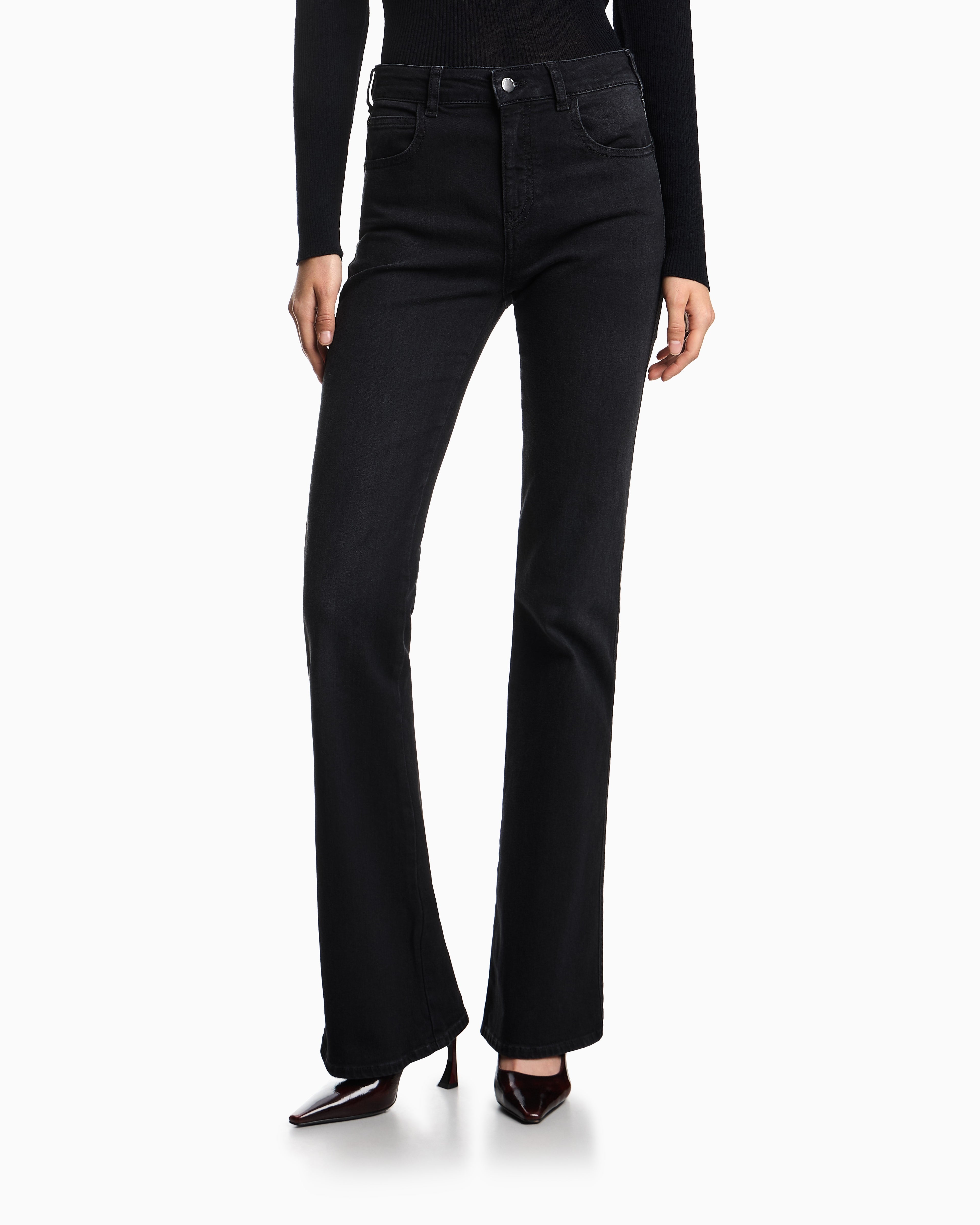 Emporio Armani J47 Mid-high rise jeans with a flared leg in a worn-look stretch denim