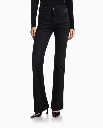 Emporio Armani J47 Mid-high rise jeans with a flared leg in a worn-look stretch denim