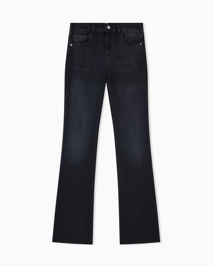 Emporio Armani J47 Mid-high rise jeans with a flared leg in a worn-look stretch denim