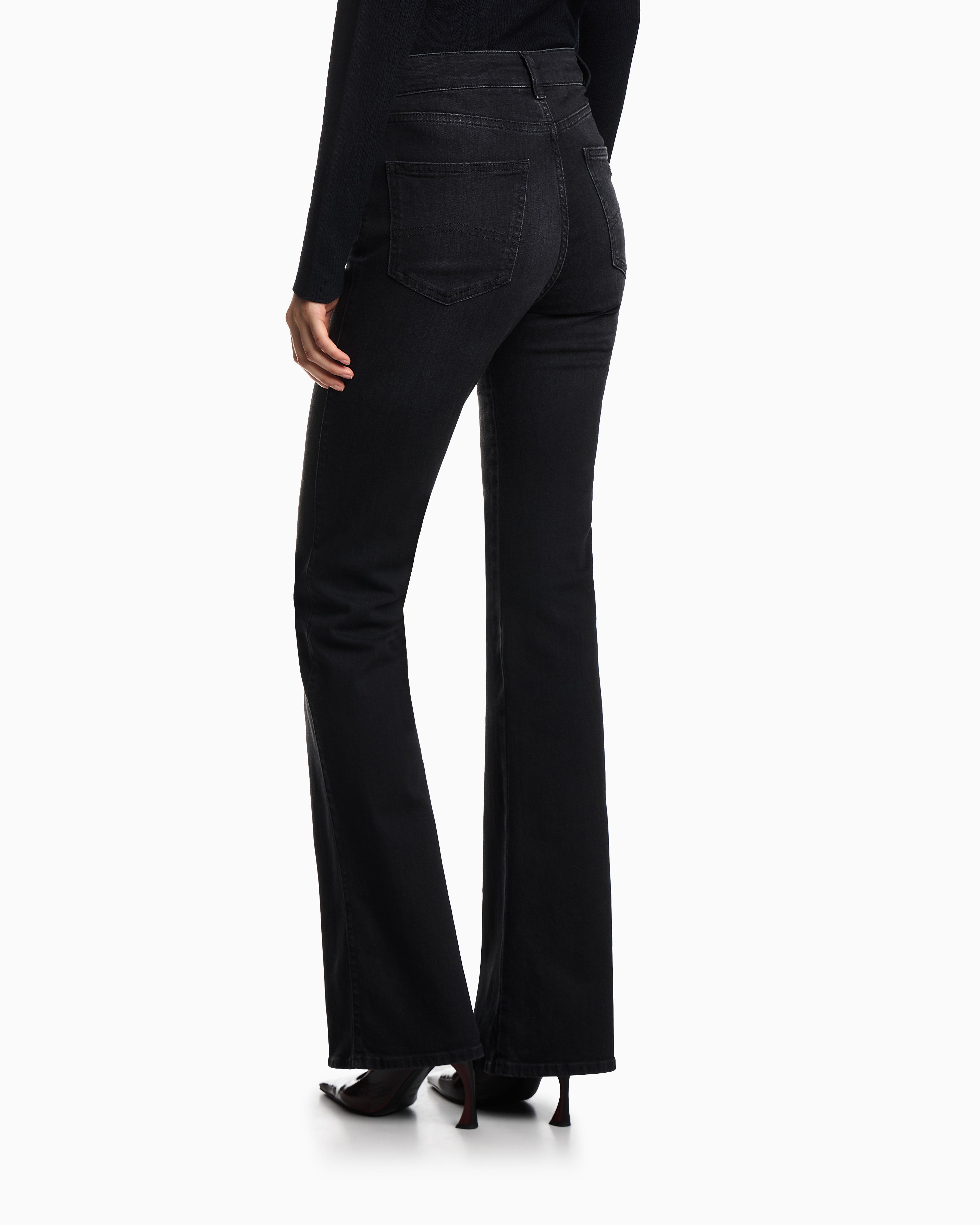 Emporio Armani J47 Mid-high rise jeans with a flared leg in a worn-look stretch denim