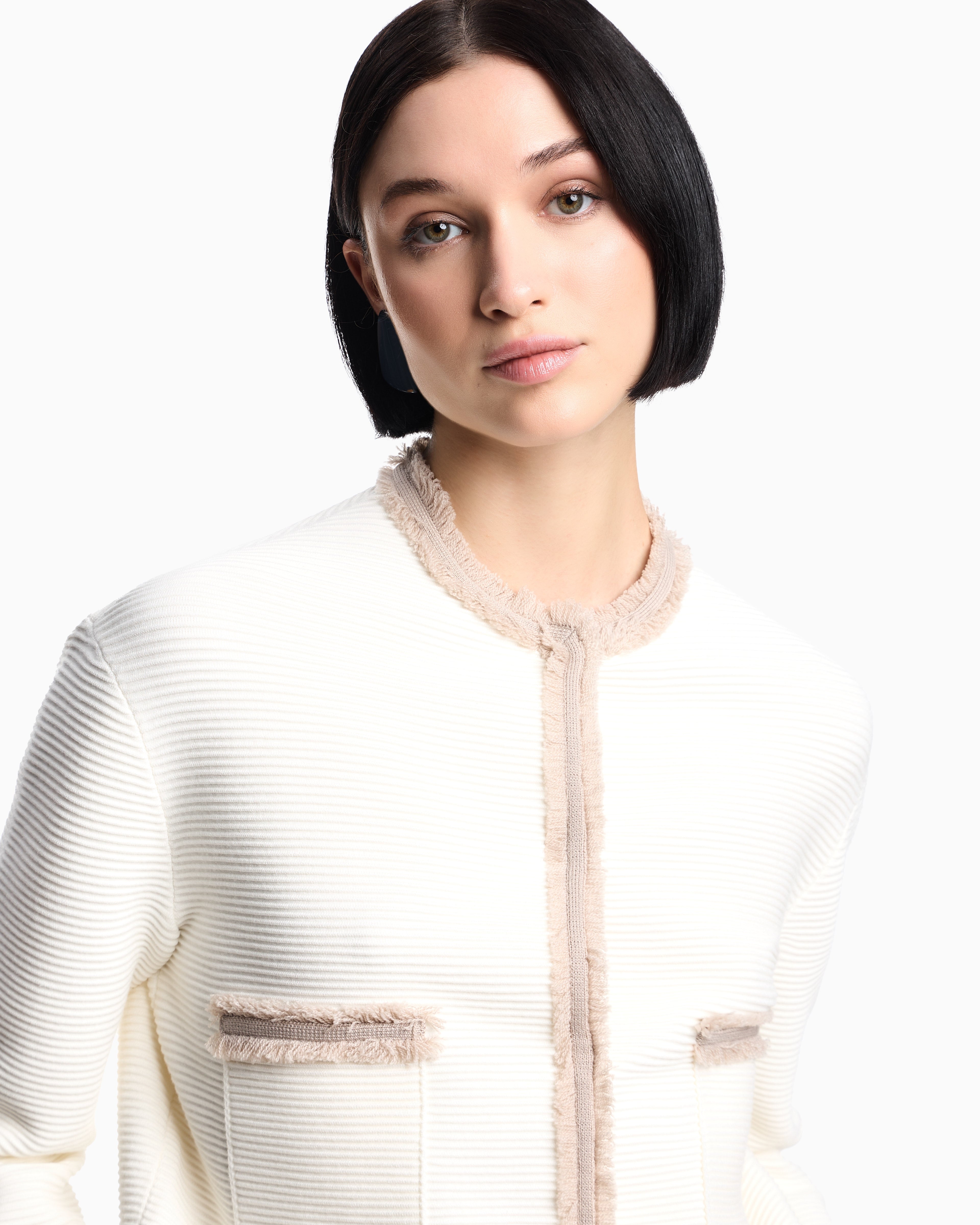 Emporio Armani Ottoman fabric jacket with fringe trims