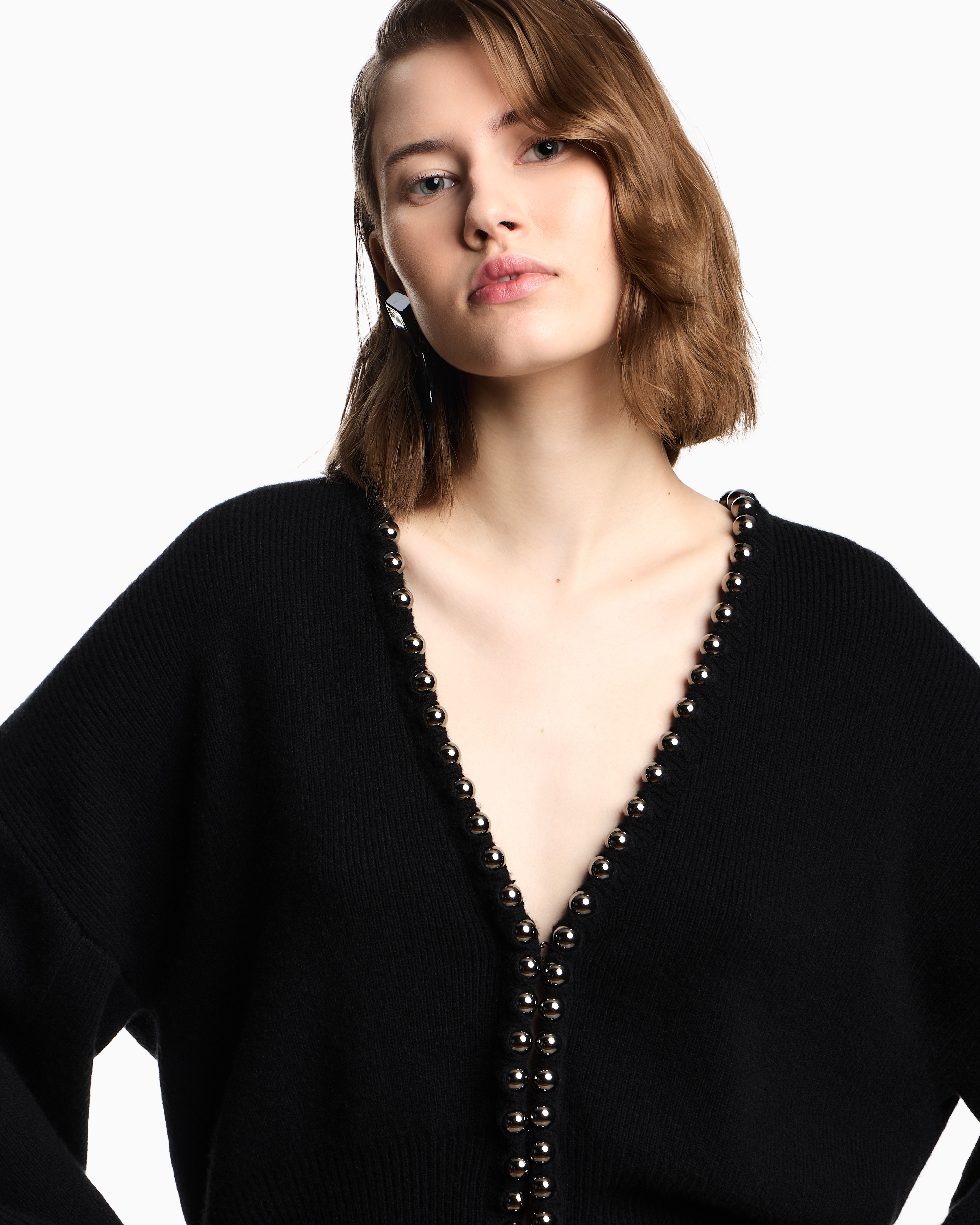 Emporio Armani Virgin wool and cashmere cardigan with oversized metal spheres
