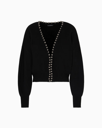 Emporio Armani Virgin wool and cashmere cardigan with oversized metal spheres