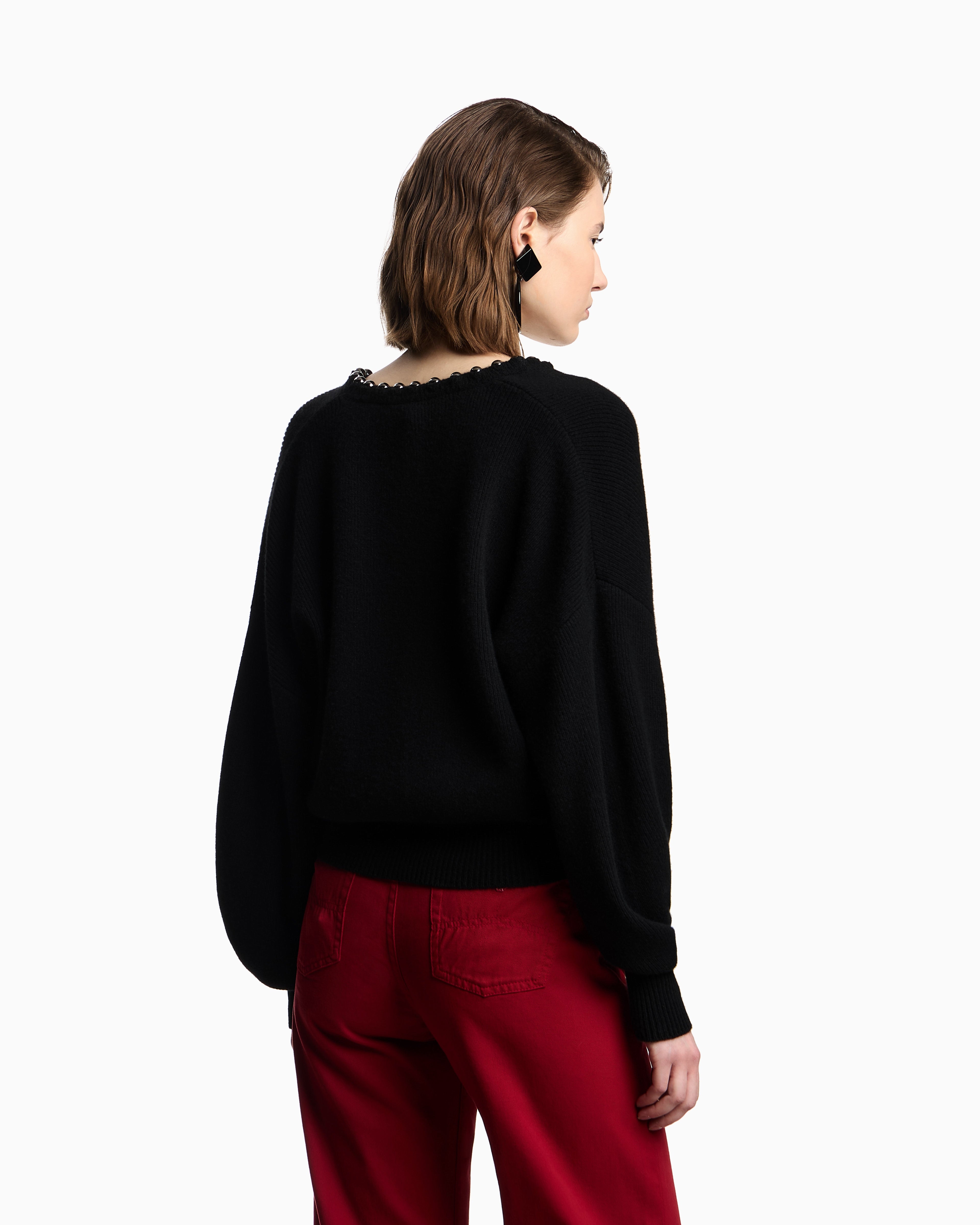 Emporio Armani Virgin wool and cashmere cardigan with oversized metal spheres