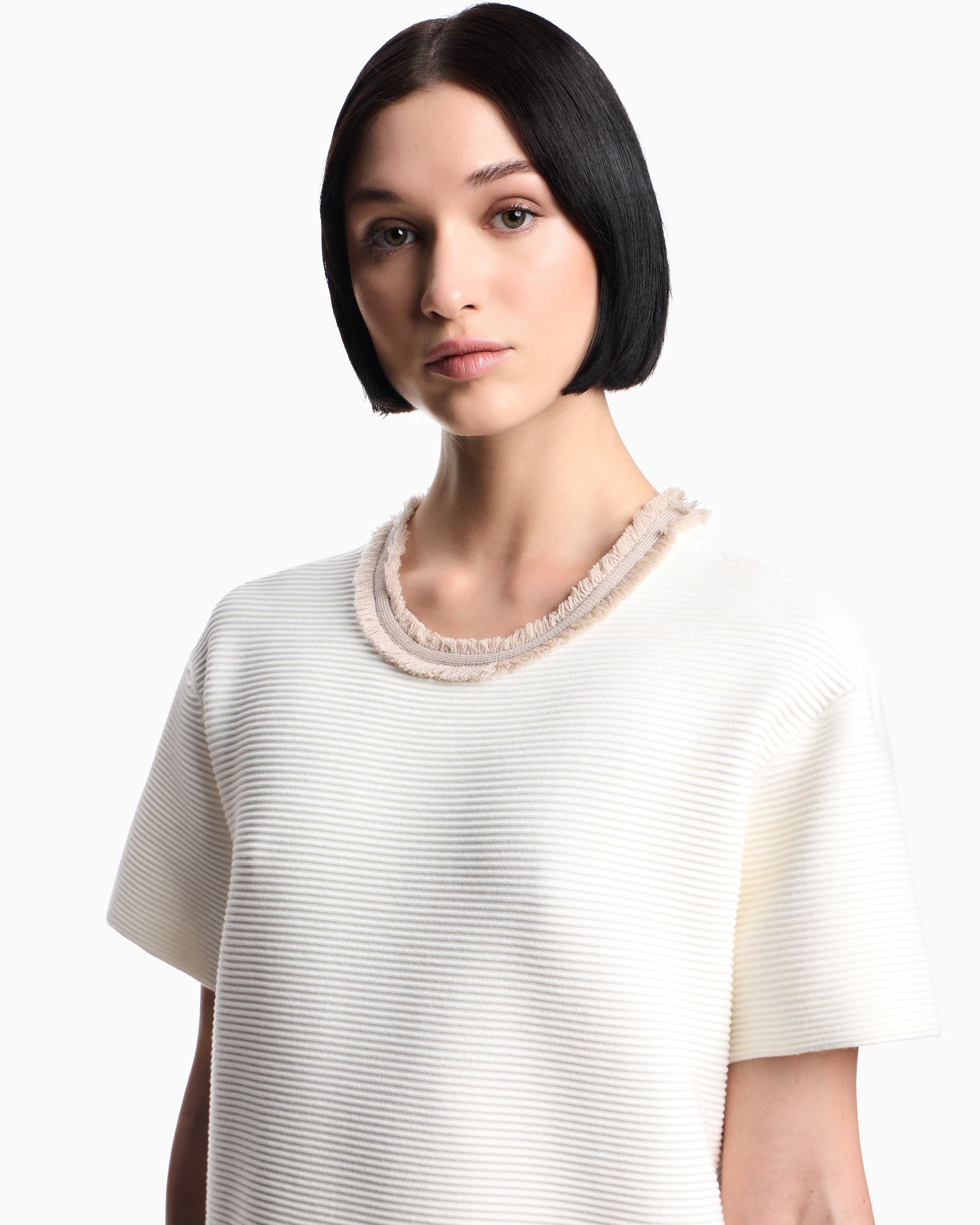 Emporio Armani Ottoman fabric dress with fringed details