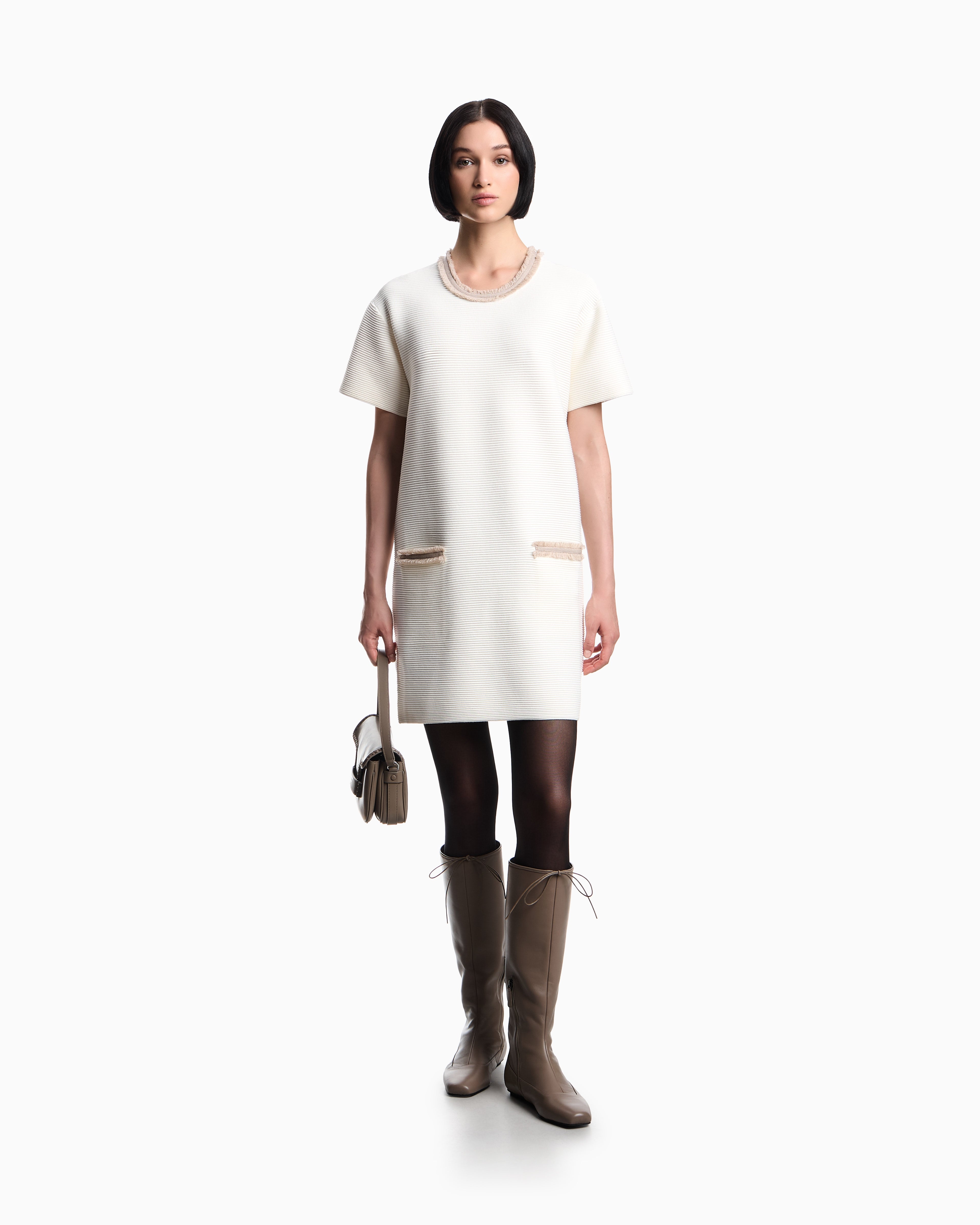 Emporio Armani Ottoman fabric dress with fringed details