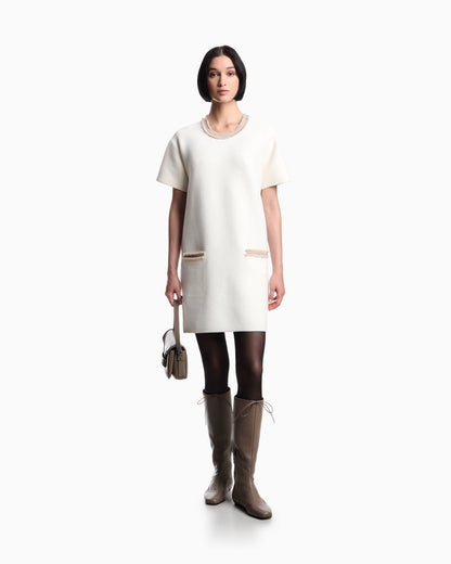 Emporio Armani Ottoman fabric dress with fringed details