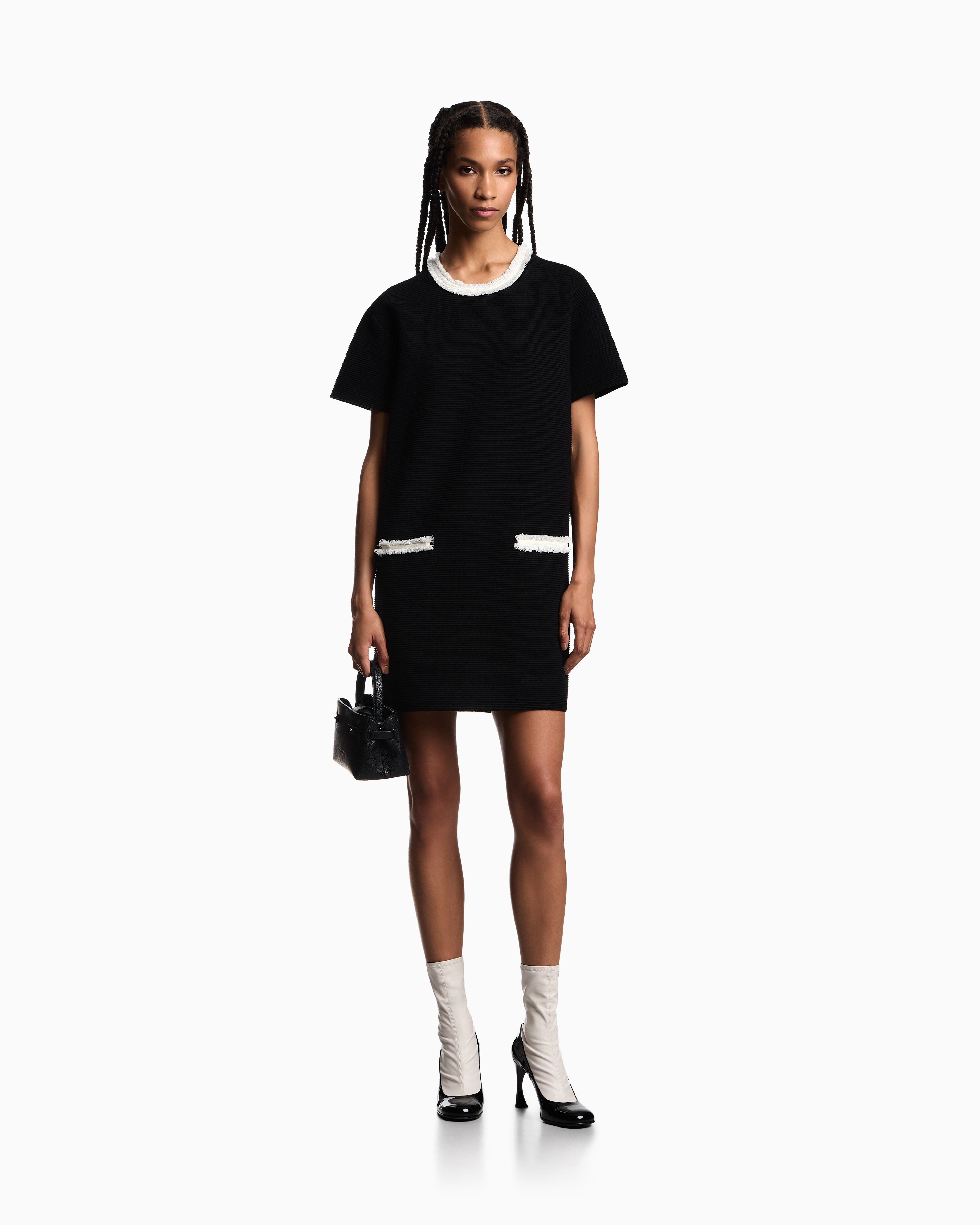 Emporio Armani Ottoman fabric dress with fringed details