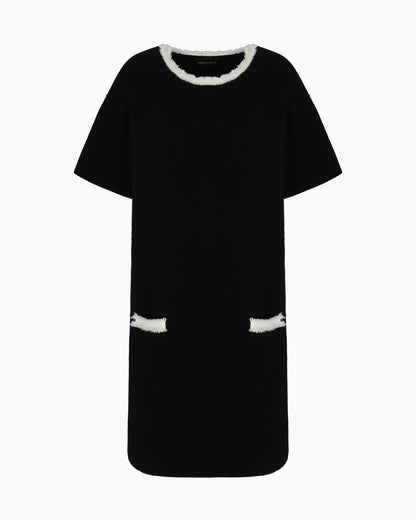 Emporio Armani Ottoman fabric dress with fringed details