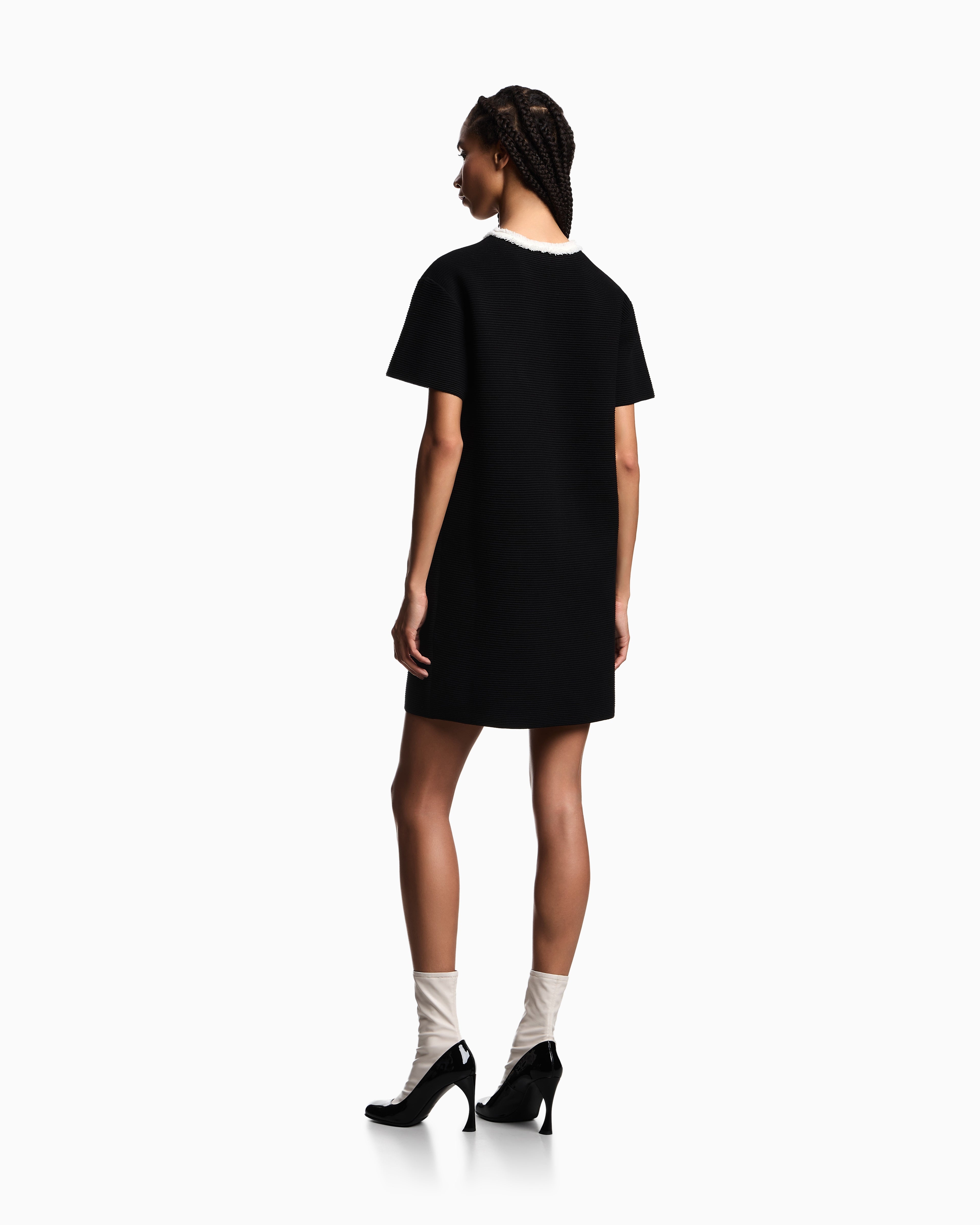 Emporio Armani Ottoman fabric dress with fringed details