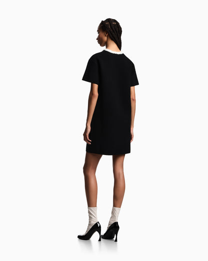 Emporio Armani Ottoman fabric dress with fringed details