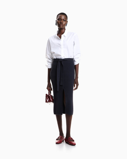 Emporio Armani Wool long skirt with slit and belt