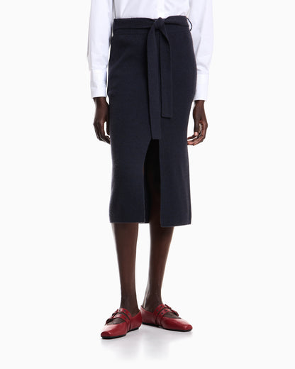 Emporio Armani Wool long skirt with slit and belt