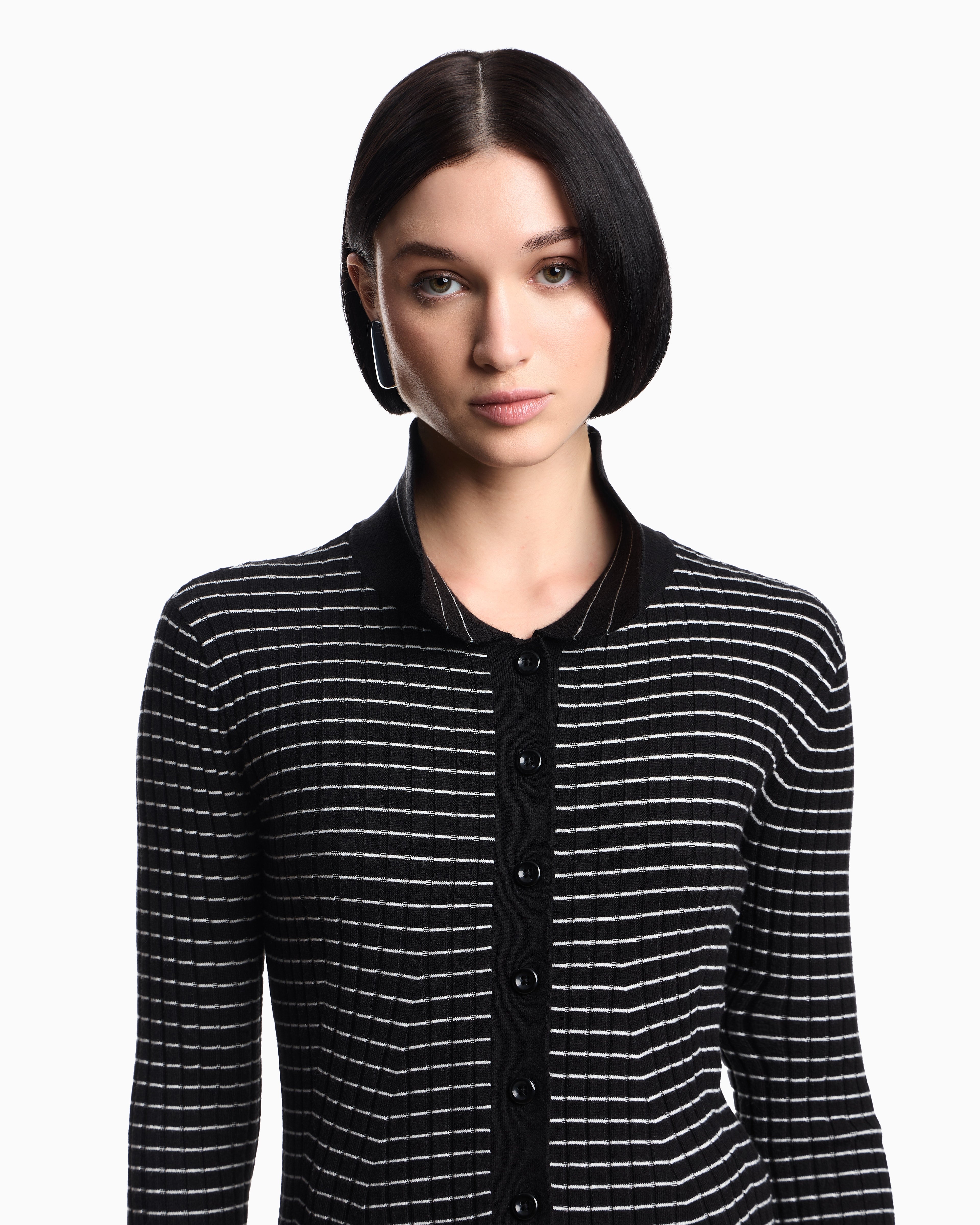 Emporio Armani Ribbed cardigan with striped motif