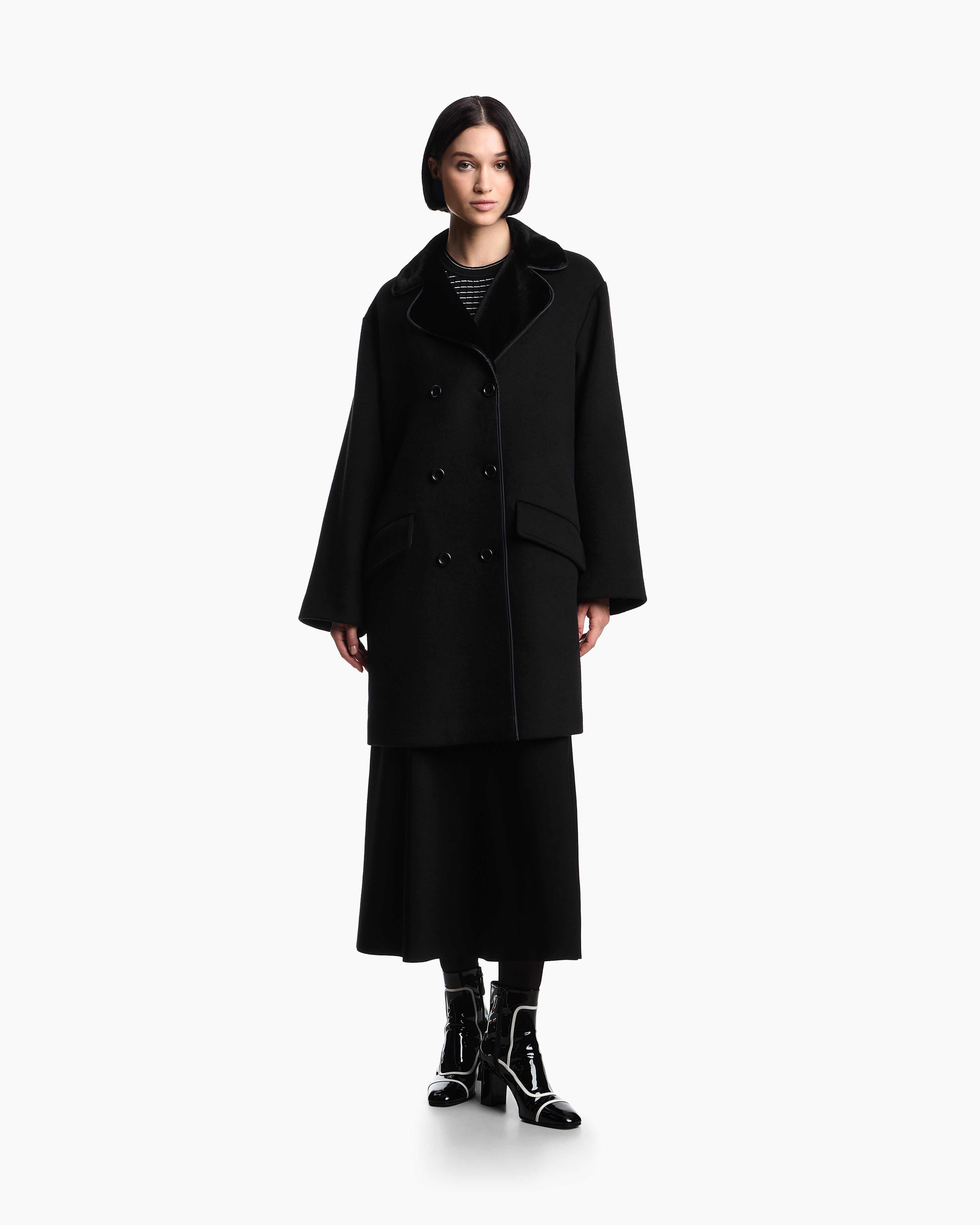 Emporio Armani Double-breasted coat in a compact wool-blend cloth