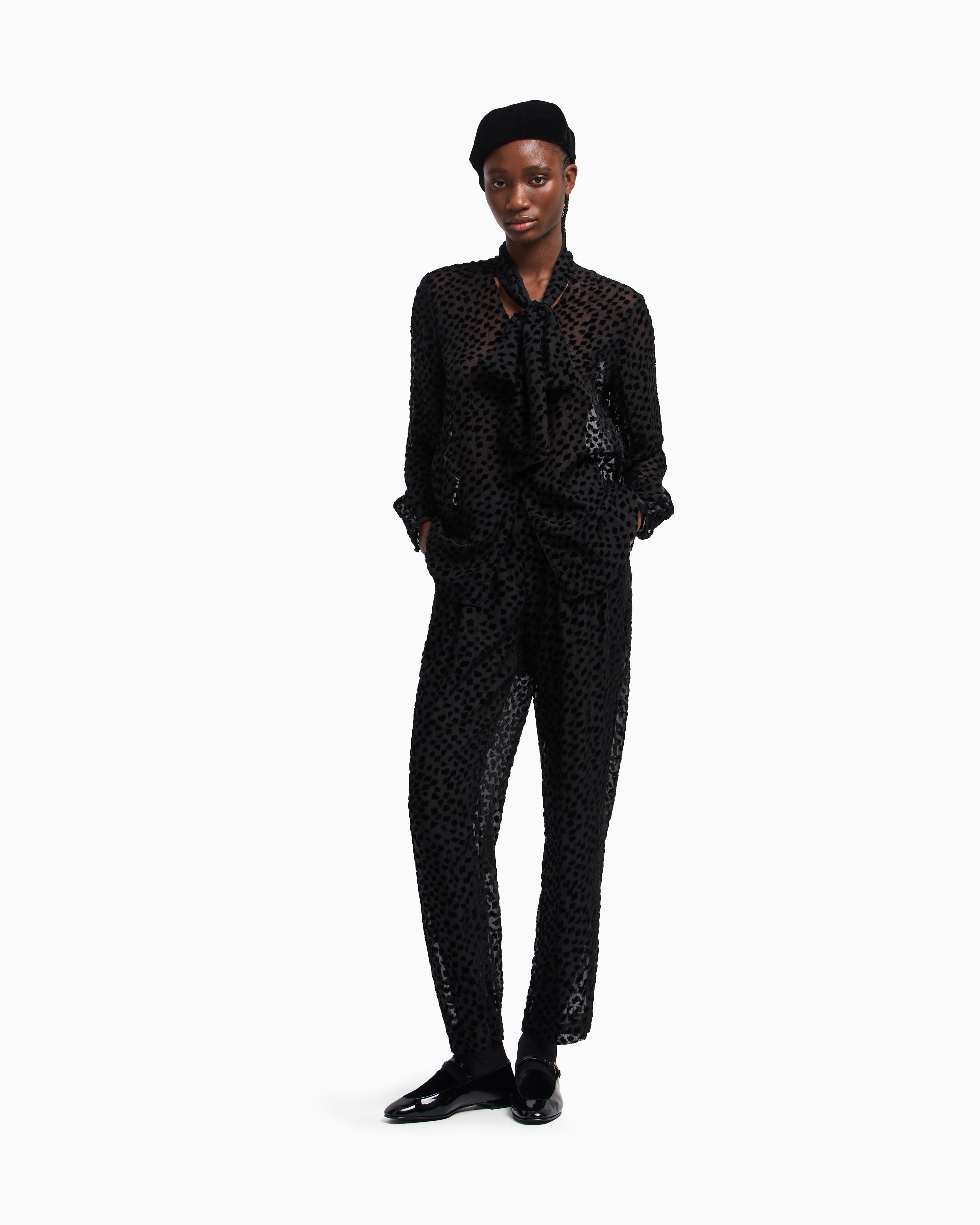 Emporio Armani ASV Jeu de Cartes devoré tulle shirt with foulard collar