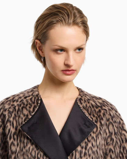Emporio Armani Double-breasted animal-print wool-blend pea coat