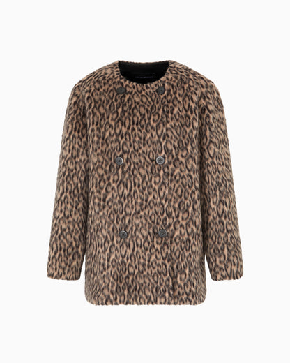 Emporio Armani Double-breasted animal-print wool-blend pea coat