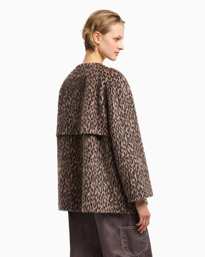 Emporio Armani Double-breasted animal-print wool-blend pea coat