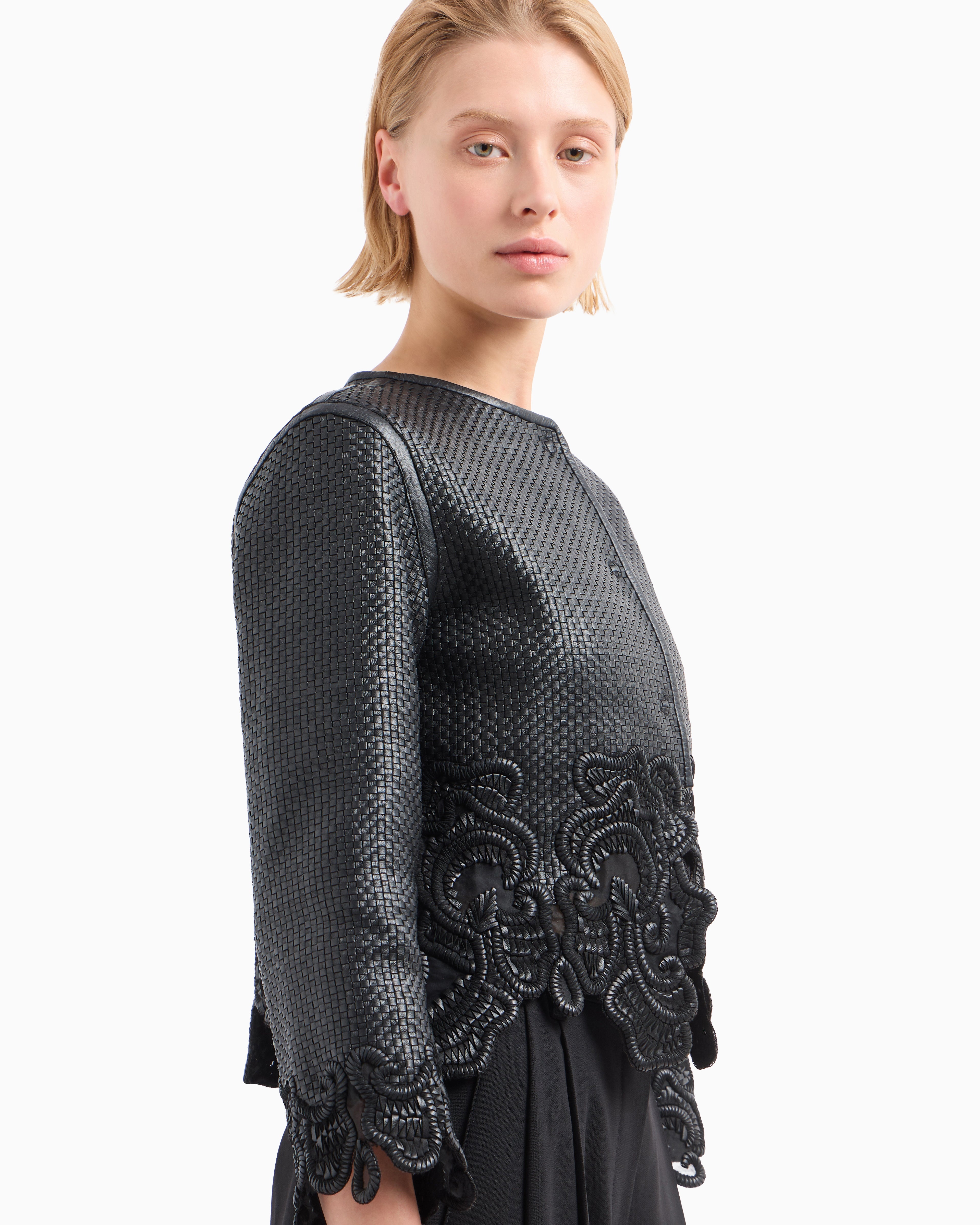Emporio Armani Braided glove-quality, lambskin nappa leather jacket with embroidery