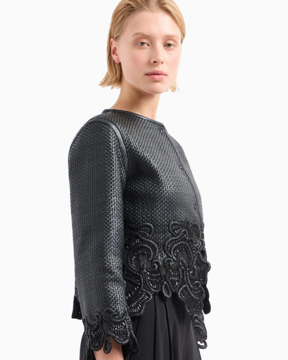 Emporio Armani Braided glove-quality, lambskin nappa leather jacket with embroidery