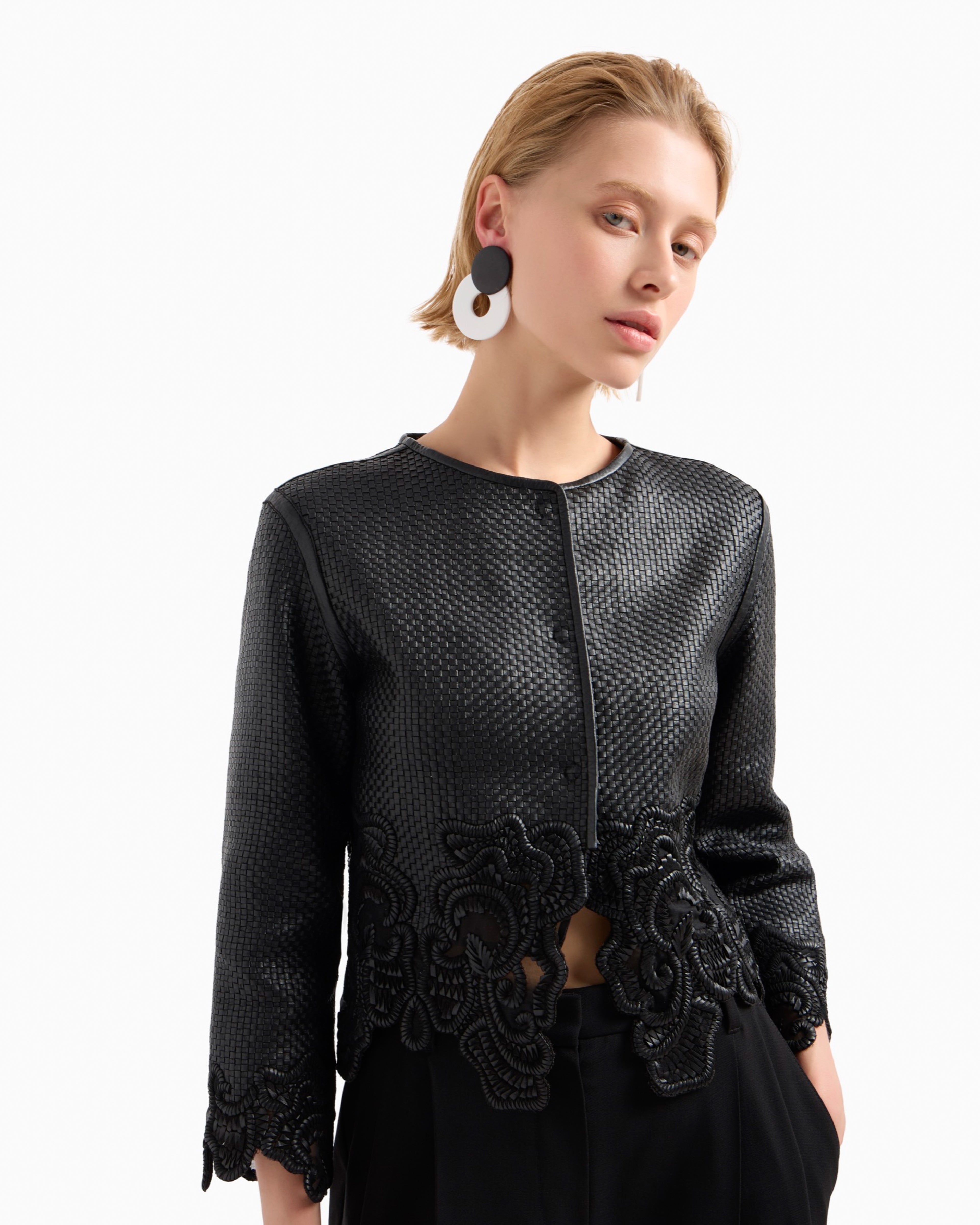 Emporio Armani Braided glove-quality, lambskin nappa leather jacket with embroidery