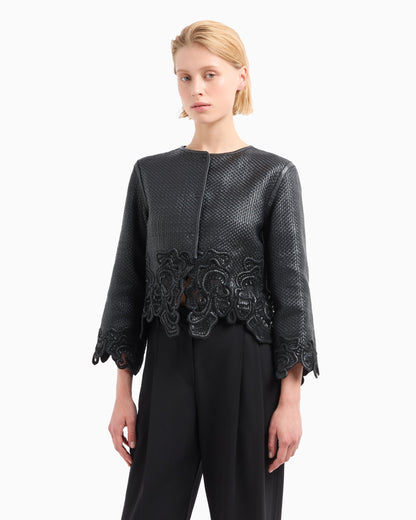 Emporio Armani Braided glove-quality, lambskin nappa leather jacket with embroidery