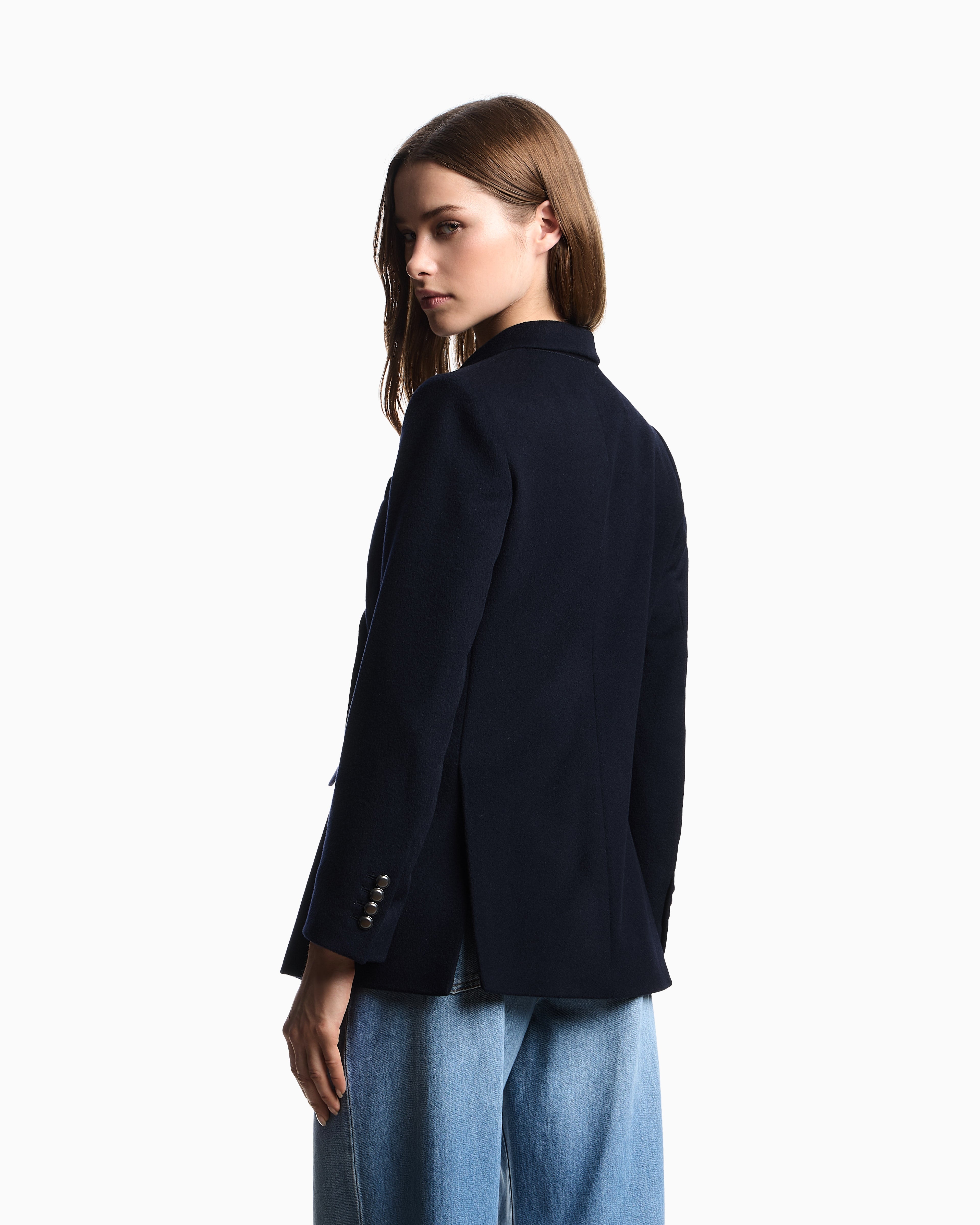 Emporio Armani Double-breasted blazer in compact wool and cashmere