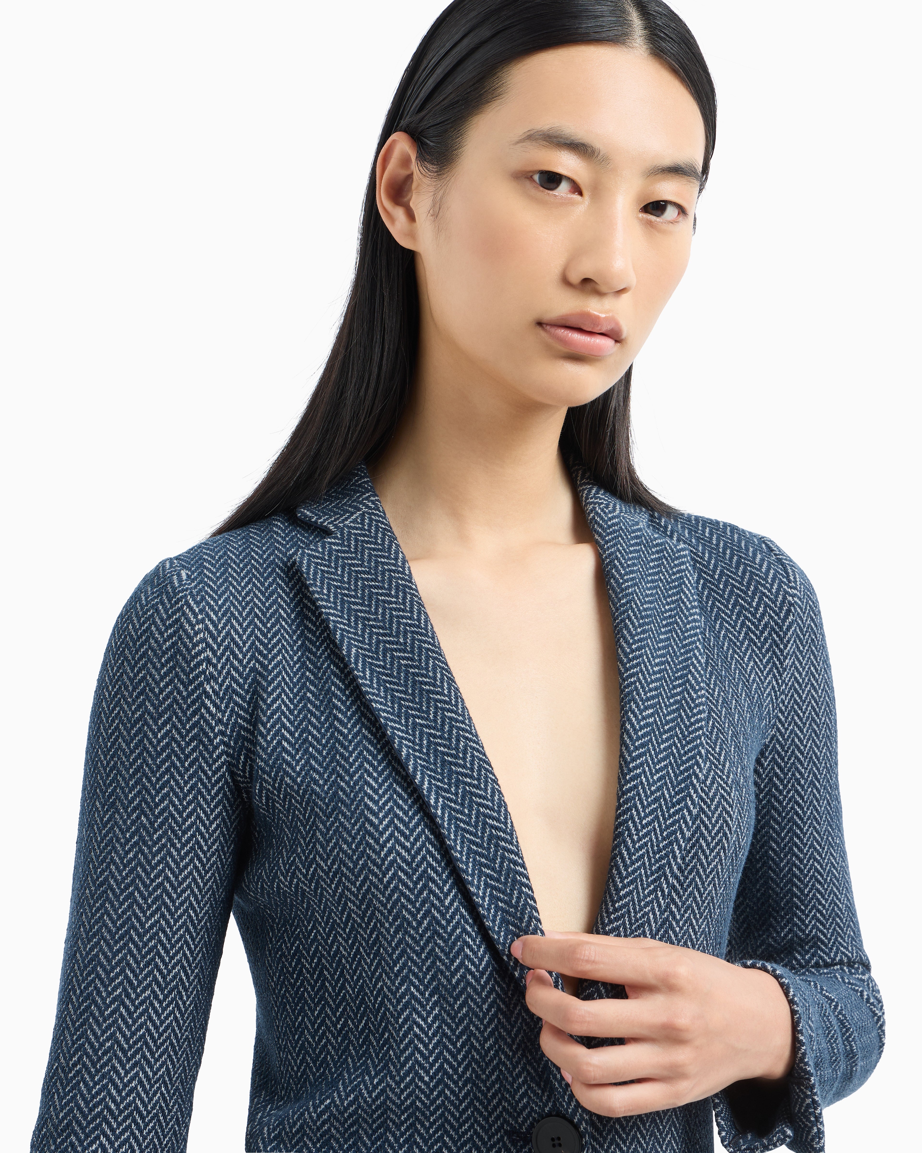 Emporio Armani Single-breasted blazer chevron-motif jersey
