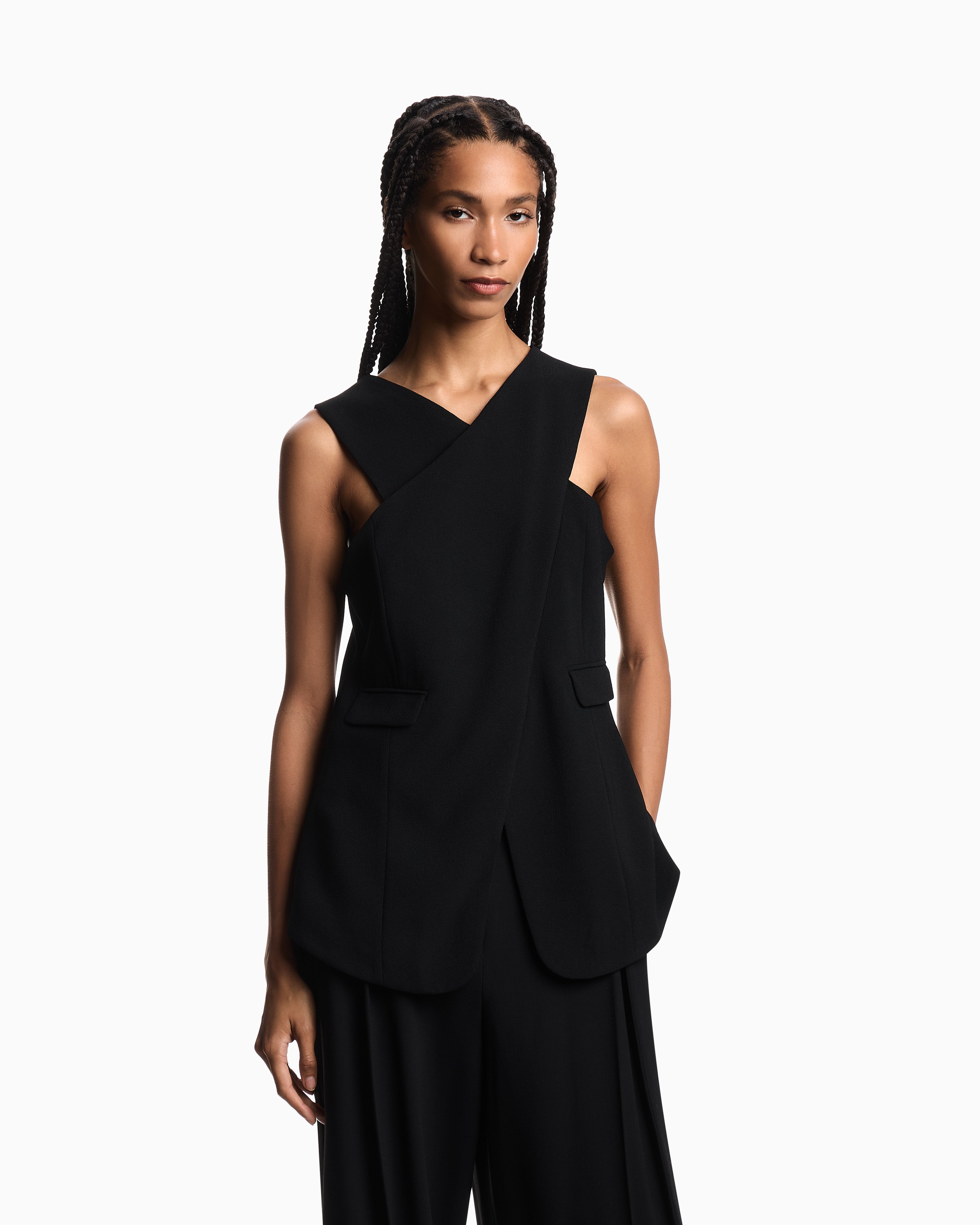 Emporio Armani Stretch sandblasted fabric crossover top
