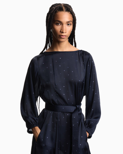 Emporio Armani Polka-dot print satin dress with belt