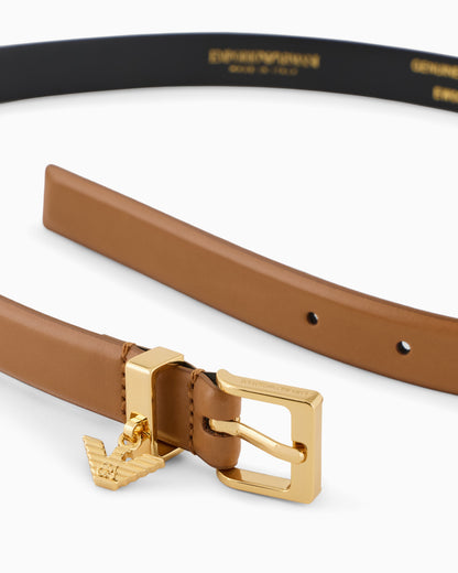 Emporio Armani Smooth leather belt with eagle logo charm