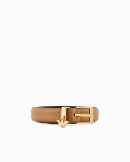 Emporio Armani Smooth leather belt with eagle logo charm