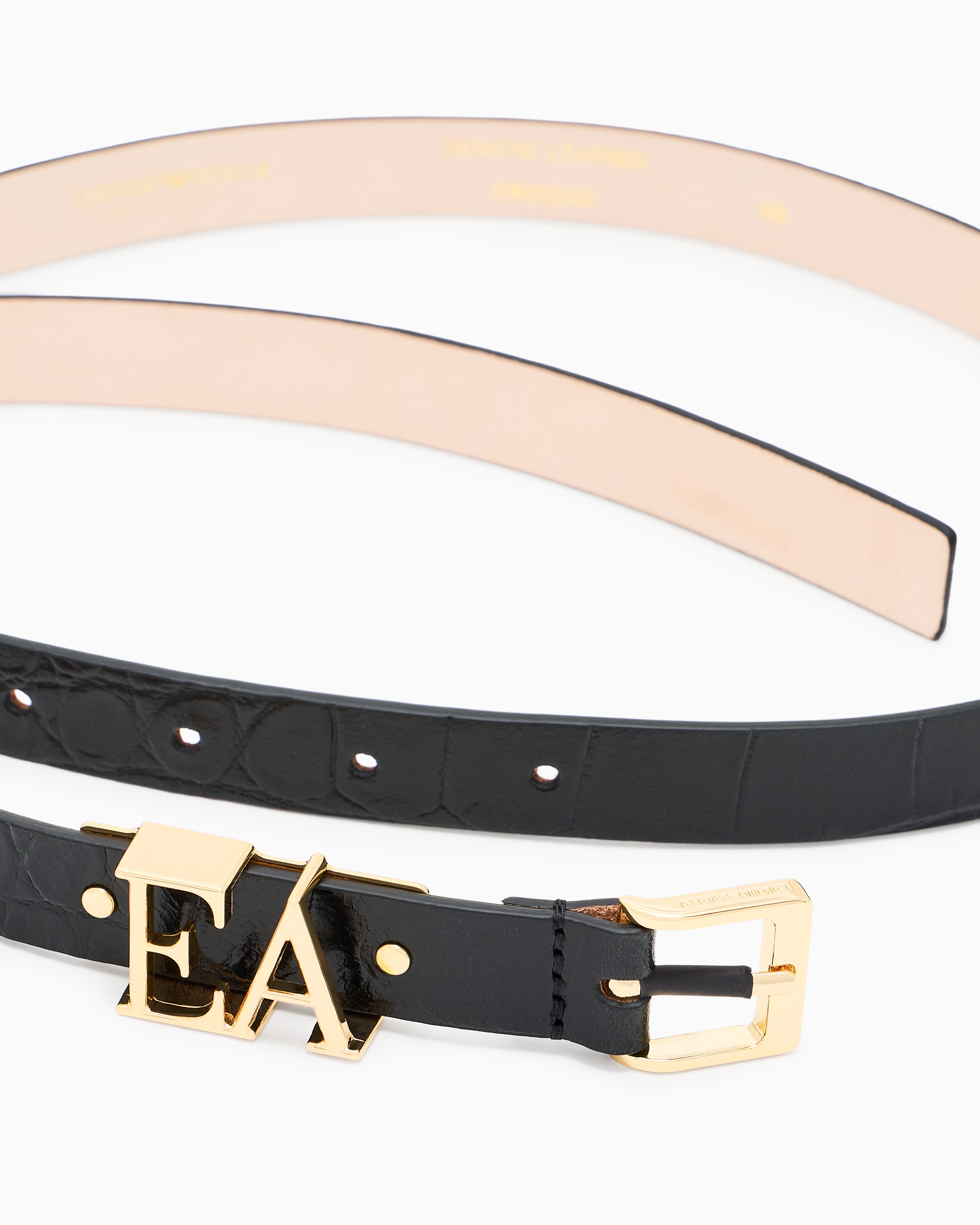 Emporio Armani Leather belt with crocodile-print finish and contoured EA buckle