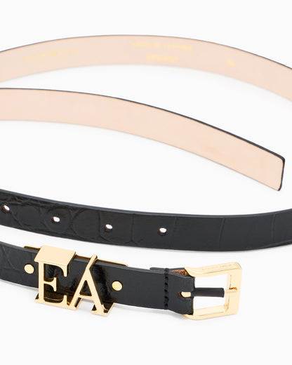 Emporio Armani Leather belt with crocodile-print finish and contoured EA buckle