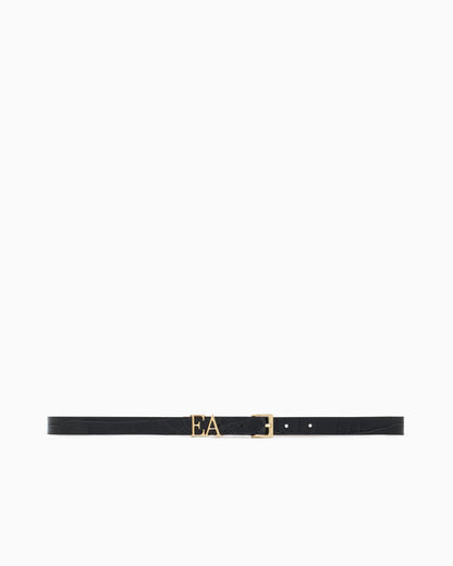 Emporio Armani Leather belt with crocodile-print finish and contoured EA buckle