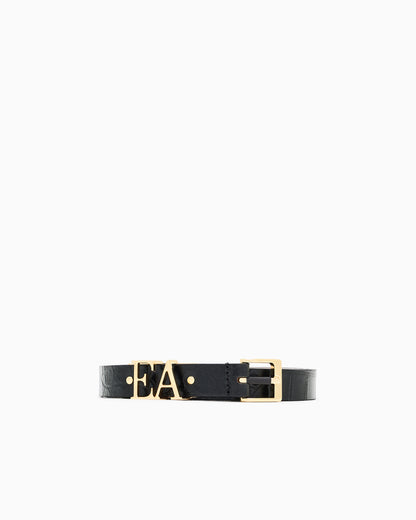 Emporio Armani Leather belt with crocodile-print finish and contoured EA buckle