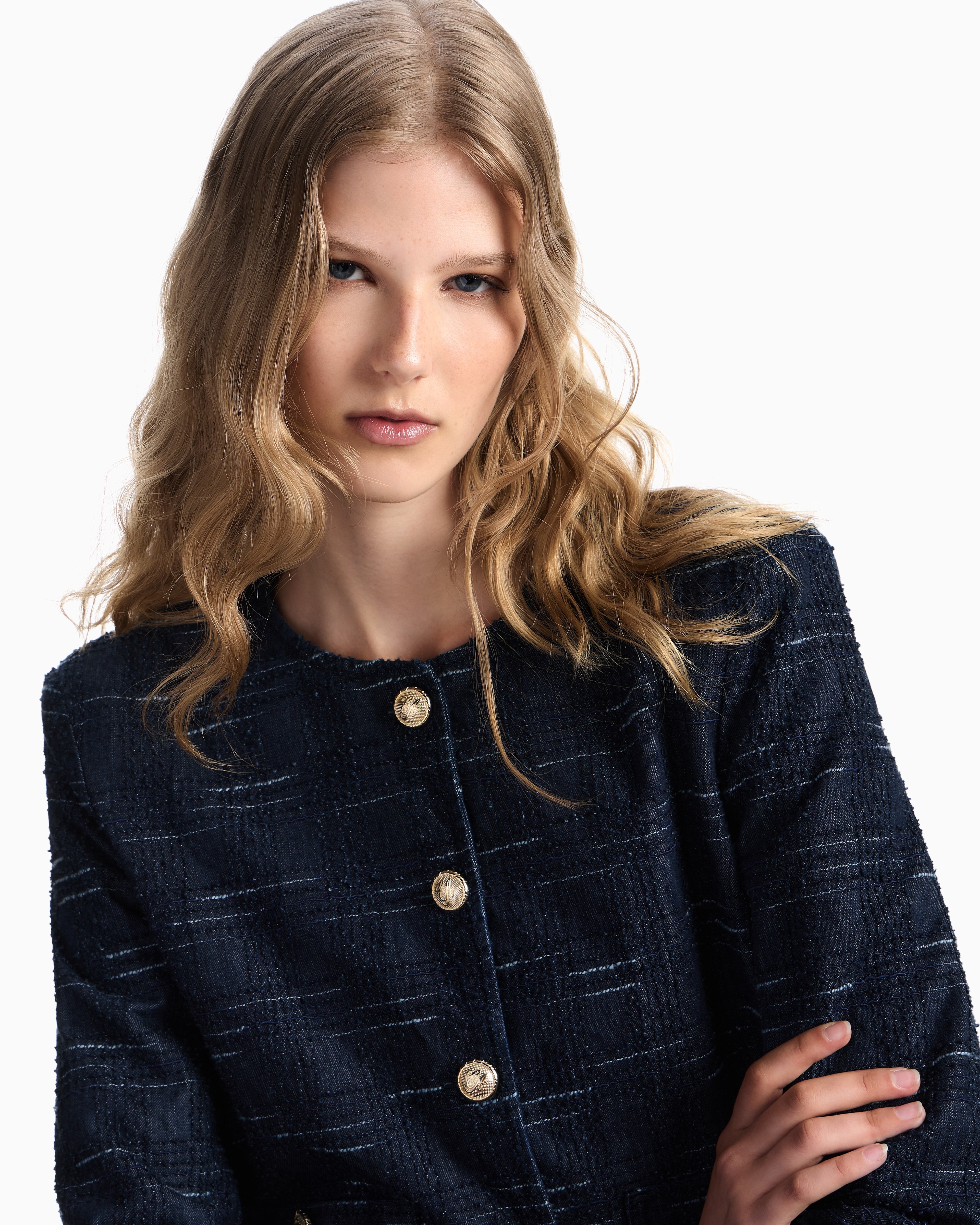 Emporio Armani Check motif jacquard denim jacket