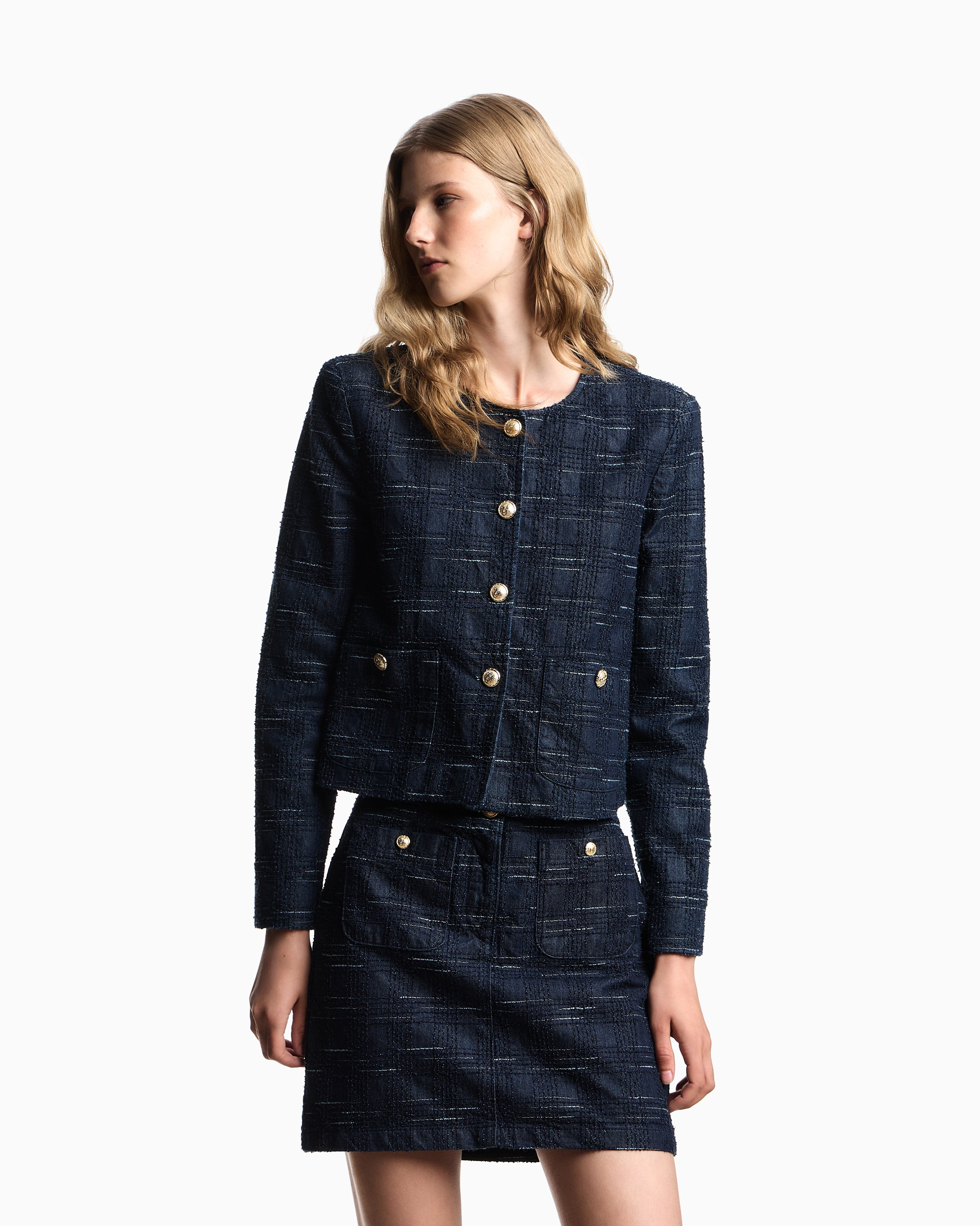 Emporio Armani Check motif jacquard denim jacket