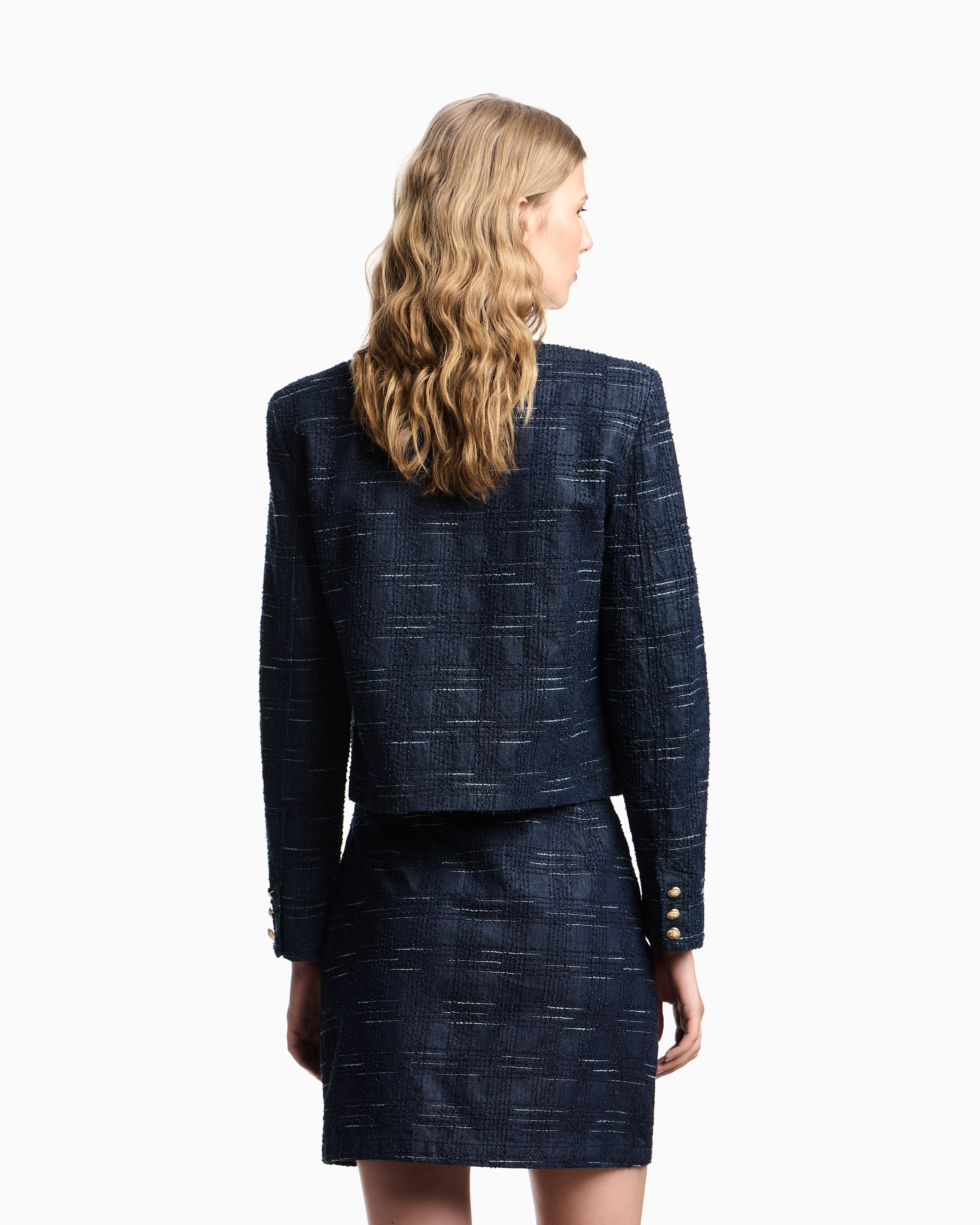 Emporio Armani Check motif jacquard denim jacket
