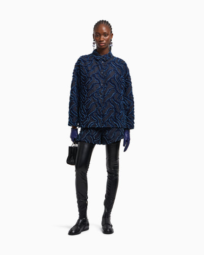 Emporio Armani Fringed embossed jacquard denim shorts