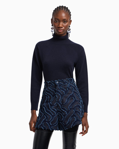 Emporio Armani Fringed embossed jacquard denim shorts