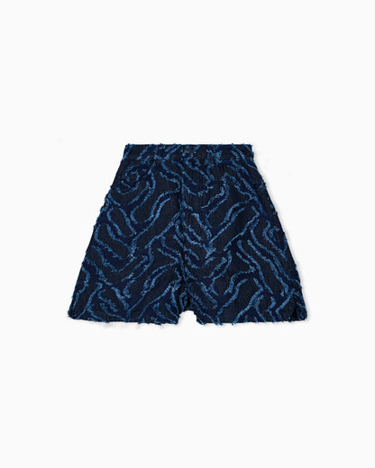 Emporio Armani Fringed embossed jacquard denim shorts