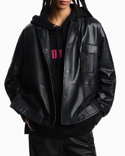 Emporio Armani ASV oversized shirt jacket in dappled nappa lambskin