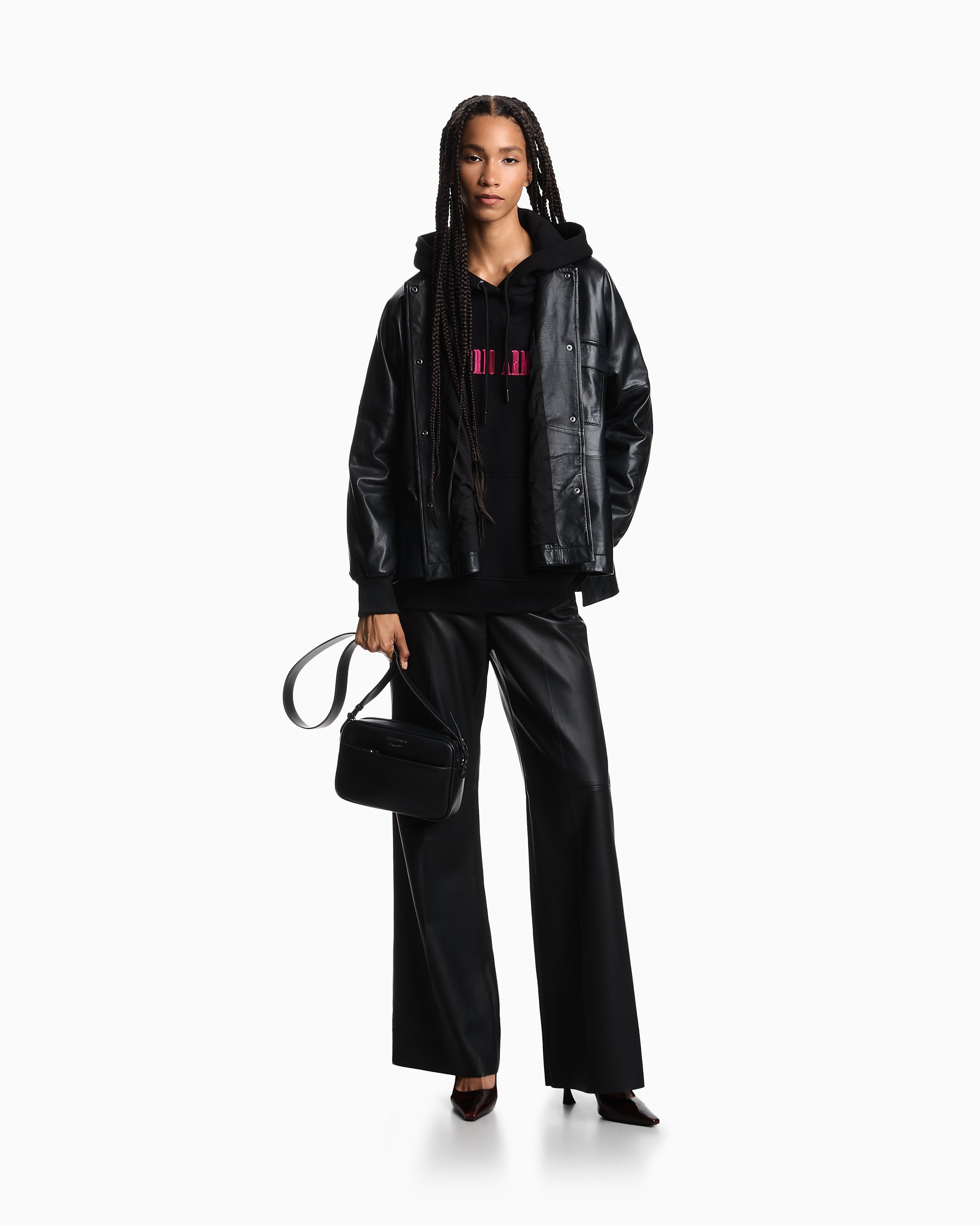 Emporio Armani ASV oversized shirt jacket in dappled nappa lambskin