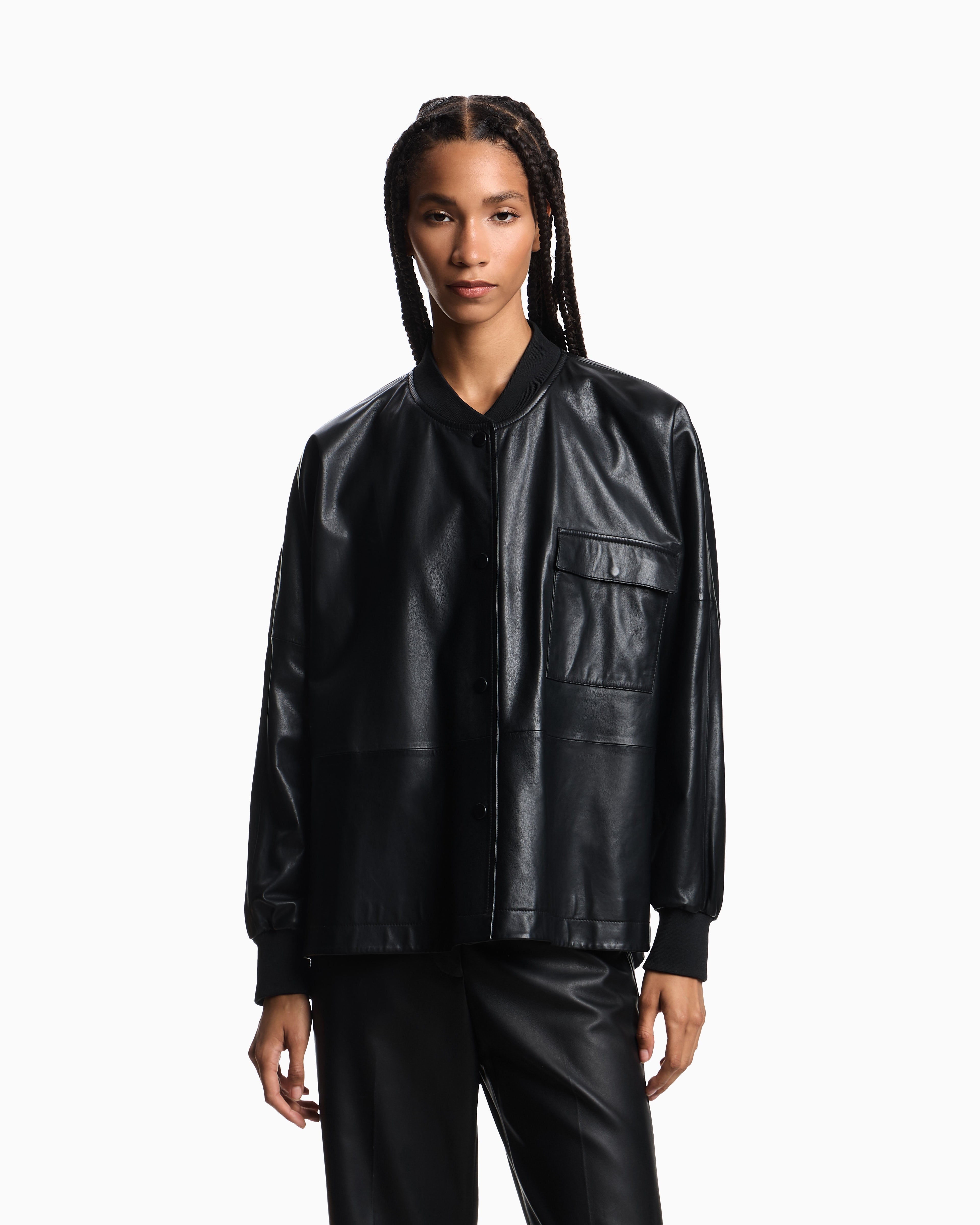 Emporio Armani ASV oversized shirt jacket in dappled nappa lambskin