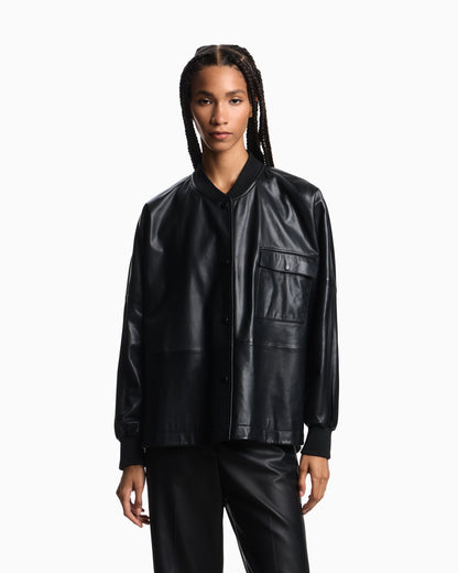 Emporio Armani ASV oversized shirt jacket in dappled nappa lambskin