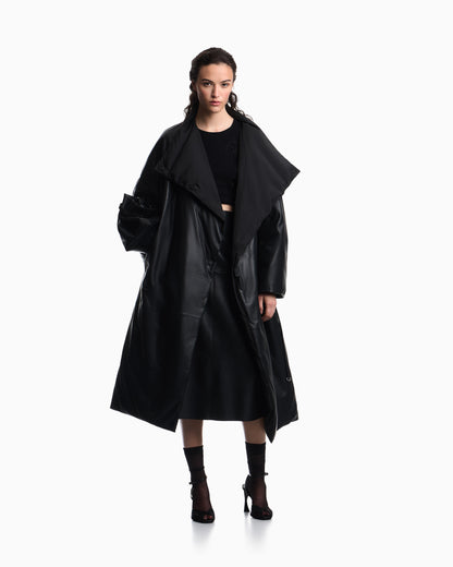 Emporio Armani reversible oversized long down jacket in lambskin nappa leather