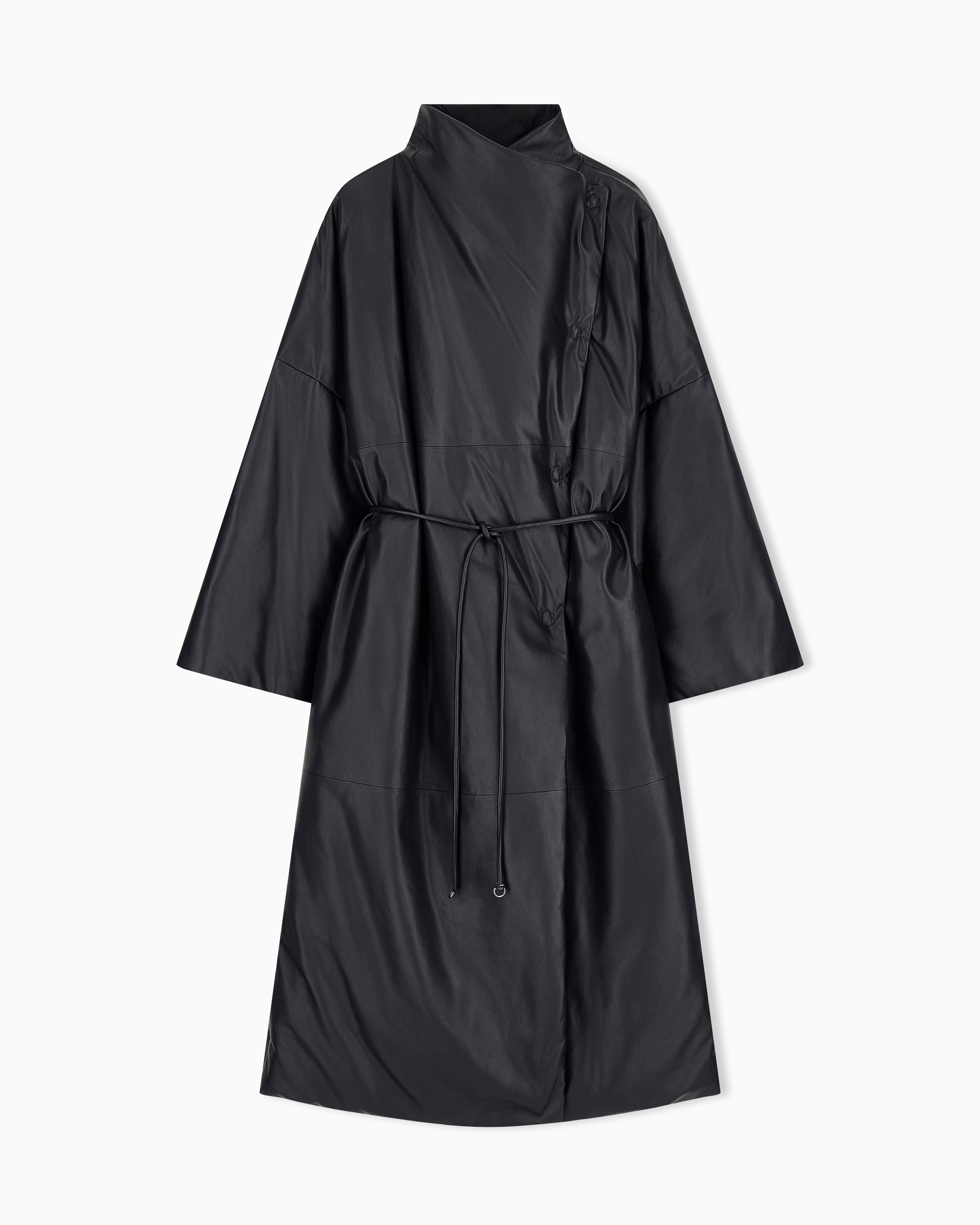 Emporio Armani reversible oversized long down jacket in lambskin nappa leather